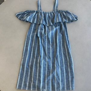 J crew chambray stripe off the shoulder dress